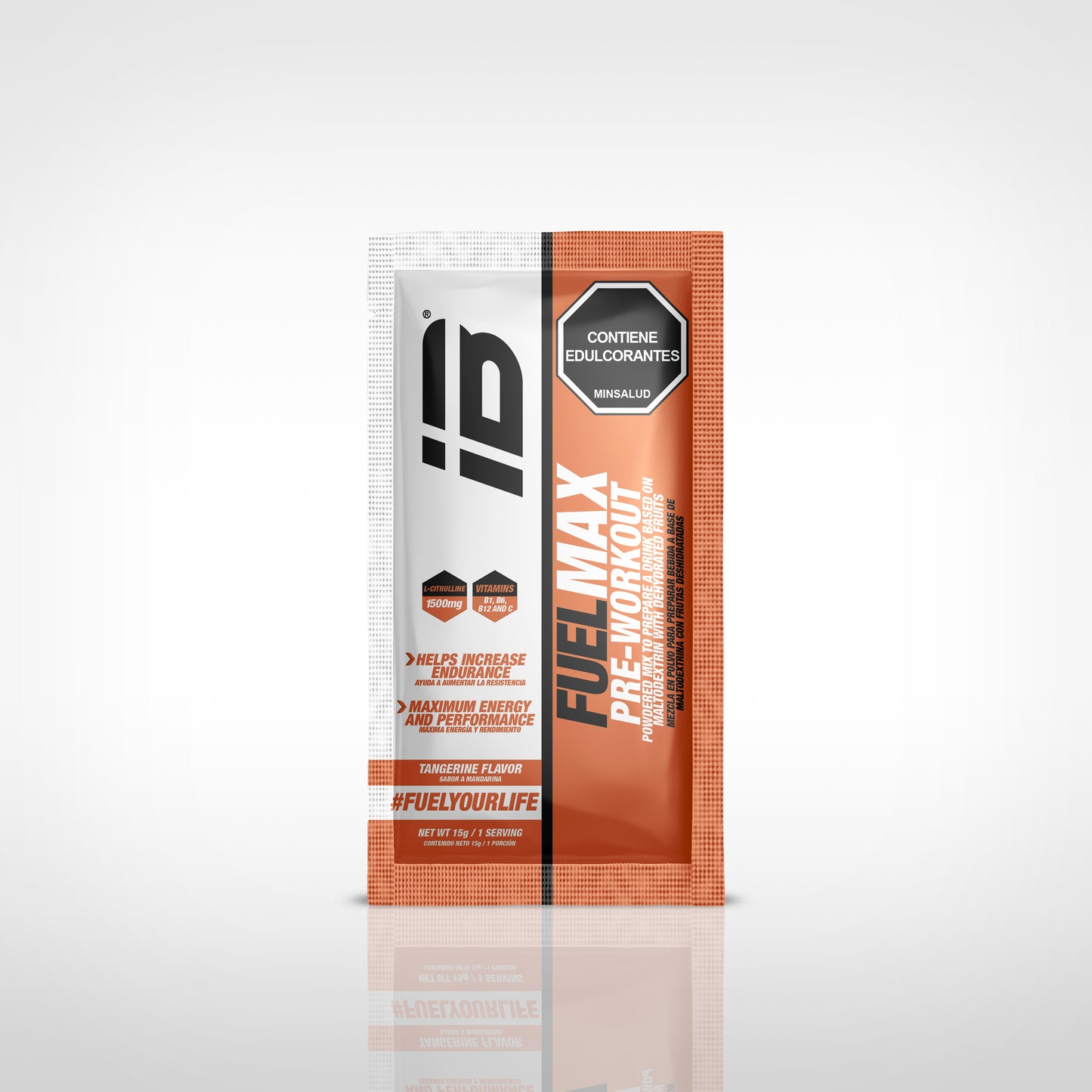 FUELMAX BEBIDA PRE-ENTRENAMIENTO SACHET 15g/1 PORCIÓN SABOR MANDARINA